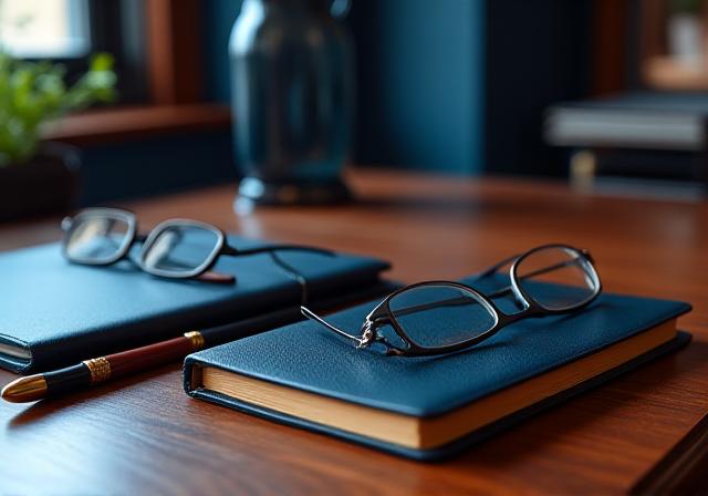 Sophisticated office desk with legal documents and a fountain pen